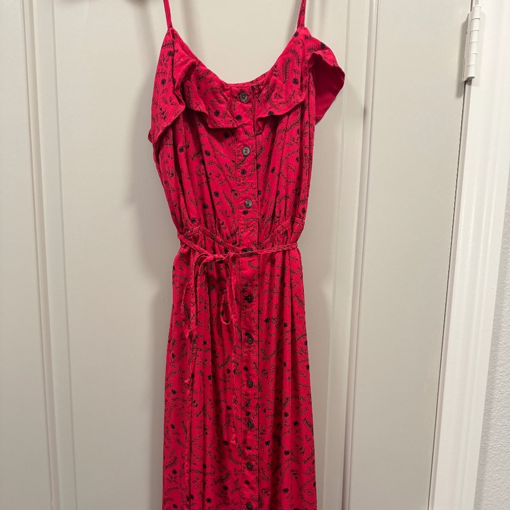 Old Navy Vibrant Pink Paisley-Print Button Midi Dress with Tie